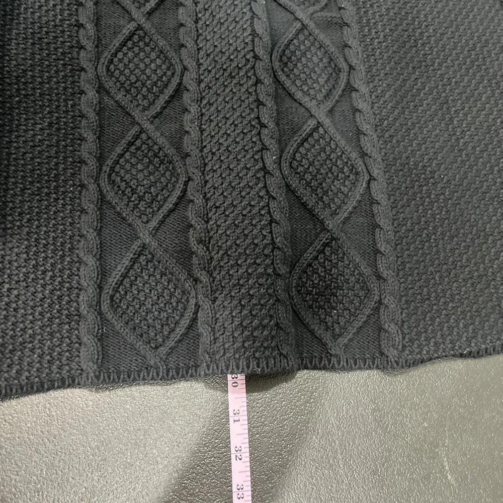 Chico's Cardigan Women 2 M Black Hooded Cable Knit Diamond Button Front Longline